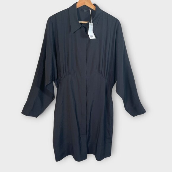 COS Gathered Shirt Dress 12 Black Scandi Girl Whimsigoth NEW - Picture 3 of 8